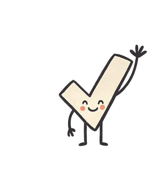 Hakerl, a cheerful checkmark with arms and legs, waving